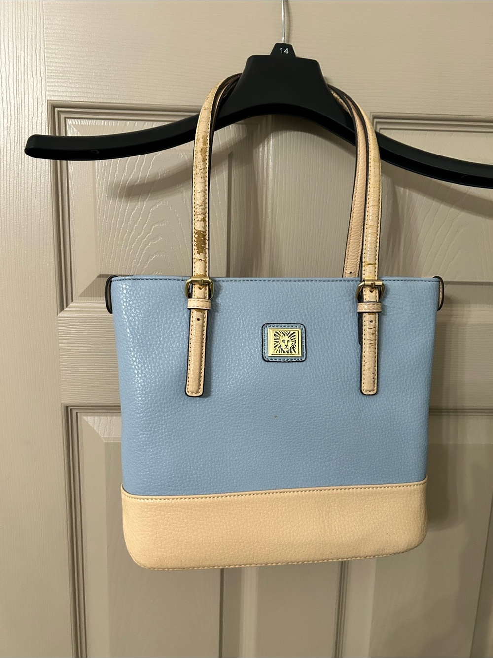 Anne Klein Light Blue and Cream Two-Tone Shoulder Tote